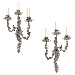 Vintage Set of French Silver Plated Sconces, Sold Per Pair