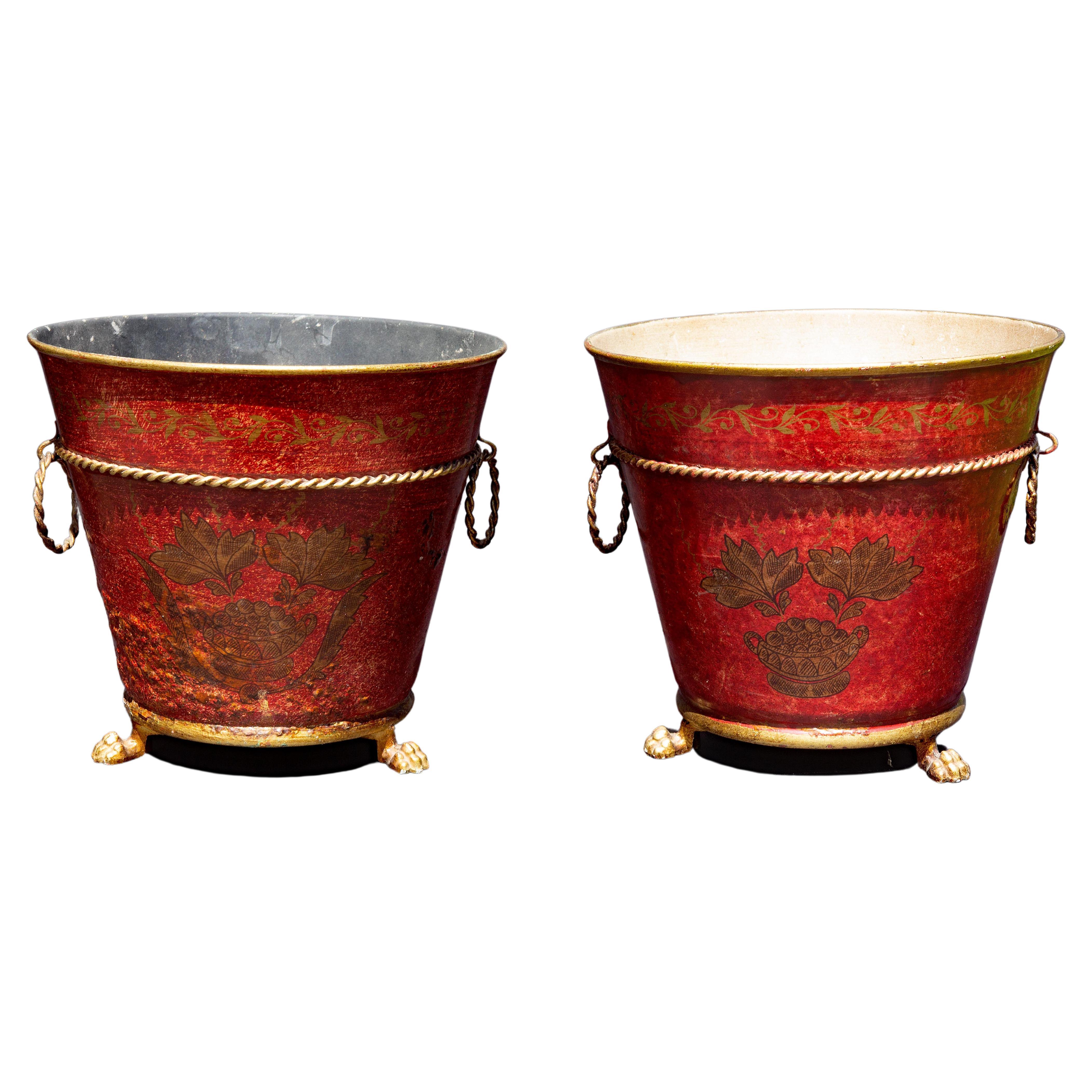 Set di fioriere in toleware francese della metà del XX secolo In condizioni discrete in vendita a Rochester, NY