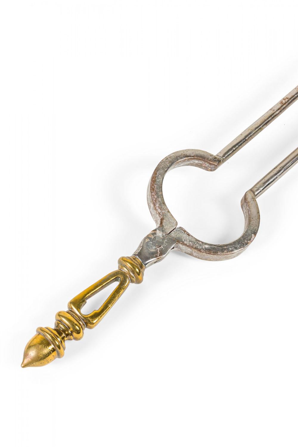 Set of French Victorian Style Iron and Brass Scroll Design Fire Tools For Sale 6