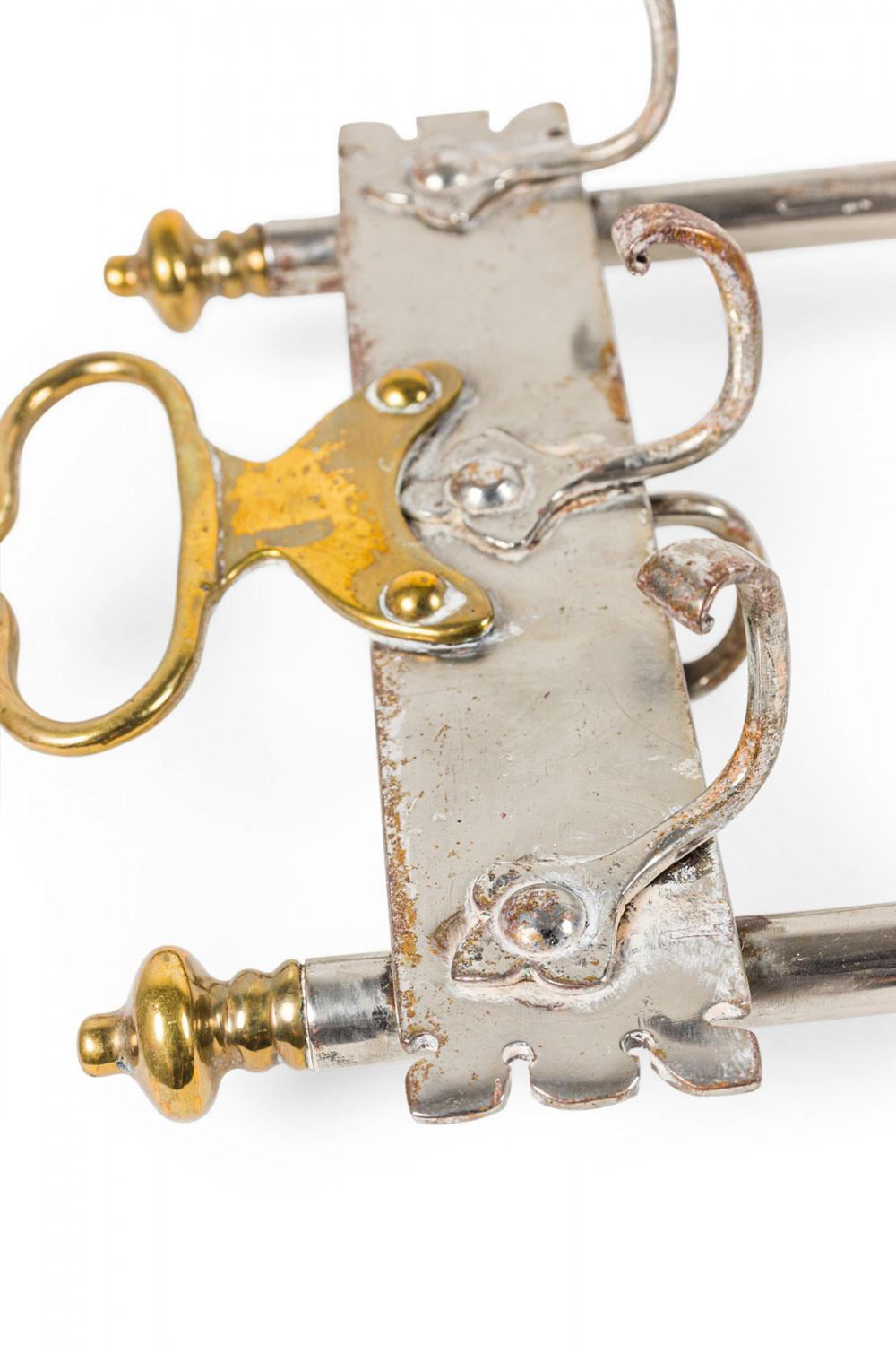 Set of French Victorian Style Iron and Brass Scroll Design Fire Tools For Sale 9