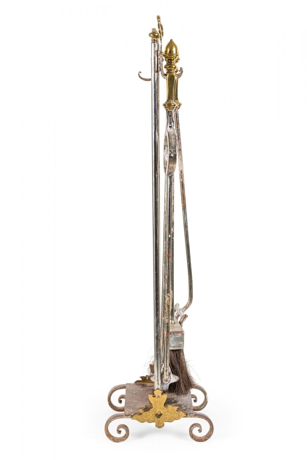 Set of French Victorian Style Iron and Brass Scroll Design Fire Tools In Good Condition For Sale In Queens, NY