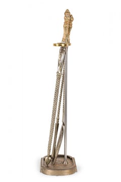 Ensemble d'outils à feu en fer de style victorien français, design corde torsadée