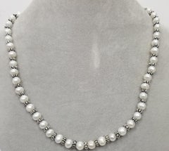 Set of Fresh Water Cultured Pearls Necklace, Bracelet and Earrings with Rondels