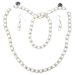 Set of Fresh Water Cultured Pearls Necklace, Bracelet and Earrings with Rondels
