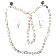 Set of Fresh Water Pink Cultured Pearls Necklace Bracelet and Earrings w Rondel