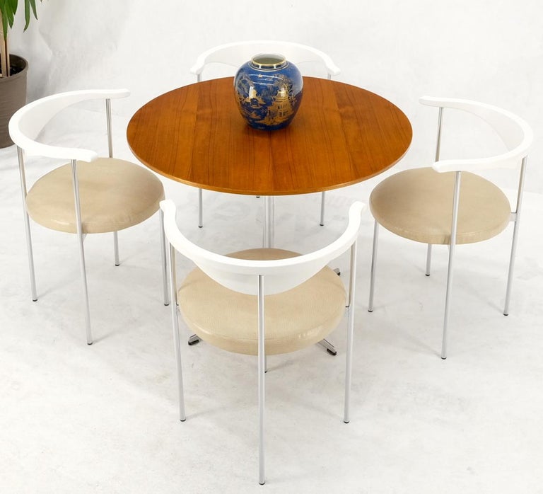 20th Century Set of Fritz Hansen Round Teak Dining Table & 4 Barrel Back Arm Chairs For Sale