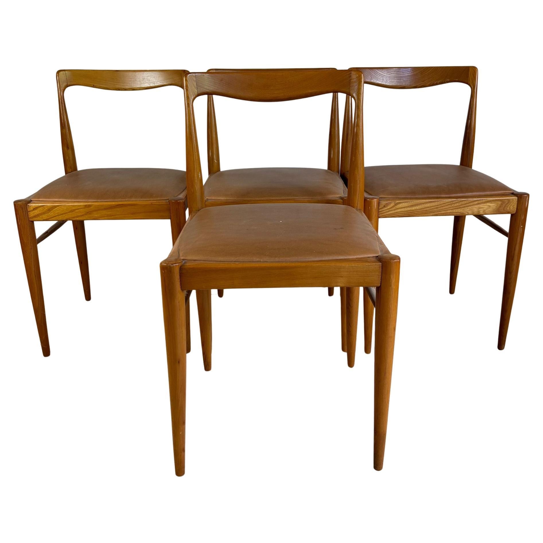 Ensemble de quatre chaises vintage en teck, Danemark 1960 en vente
