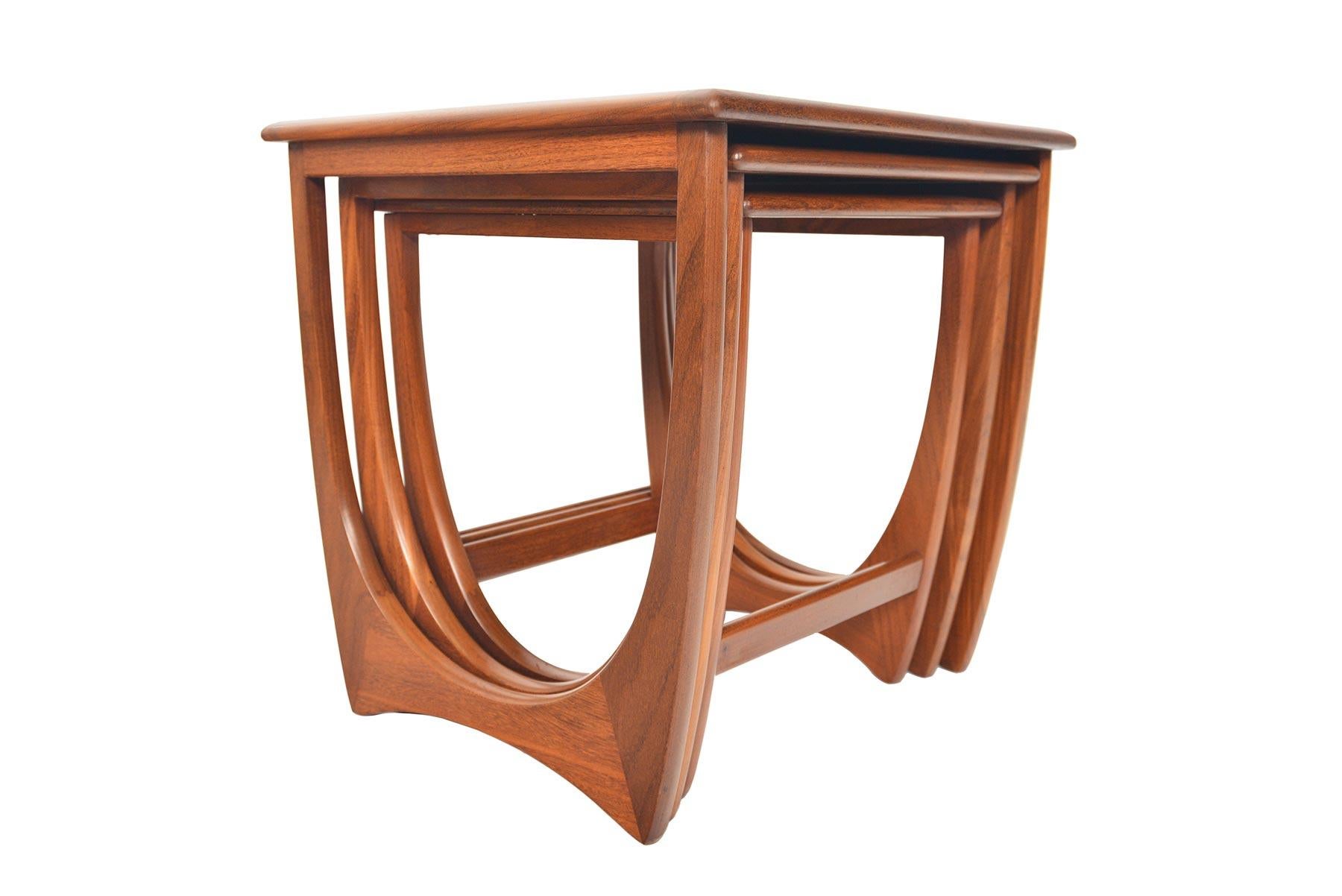 This timeless set of Mid-Century Modern G Plan Astro teak nesting tables was designed by Victor Wilkins in the 1960s. Gorgeous design and exceptional construction throughout. Recently refinished and in excellent condition.

  
