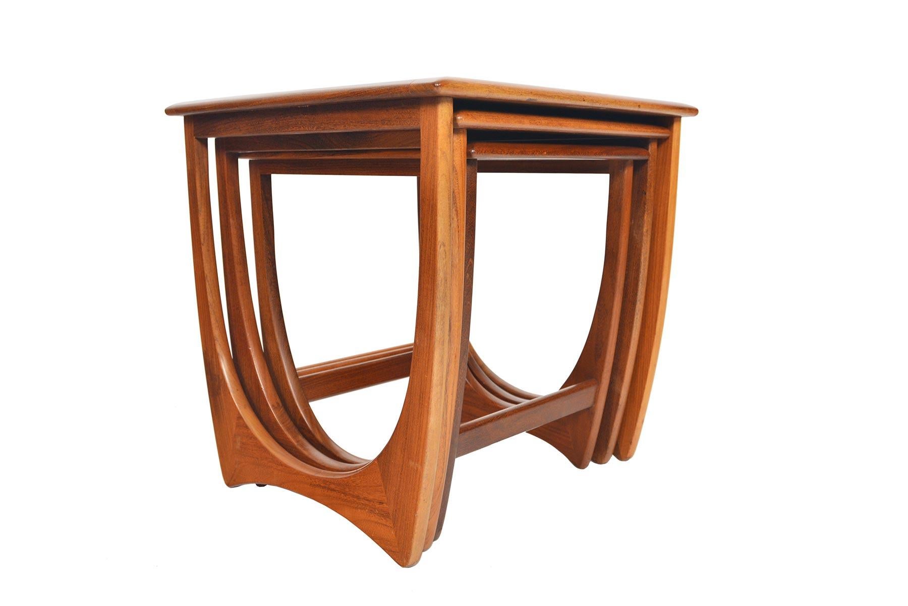 This timeless set of Mid-Century Modern G Plan Astro teak nesting tables was designed by Victor Wilkins in the 1960s. Gorgeous design and exceptional construction throughout. Recently refinished and in excellent condition.

 