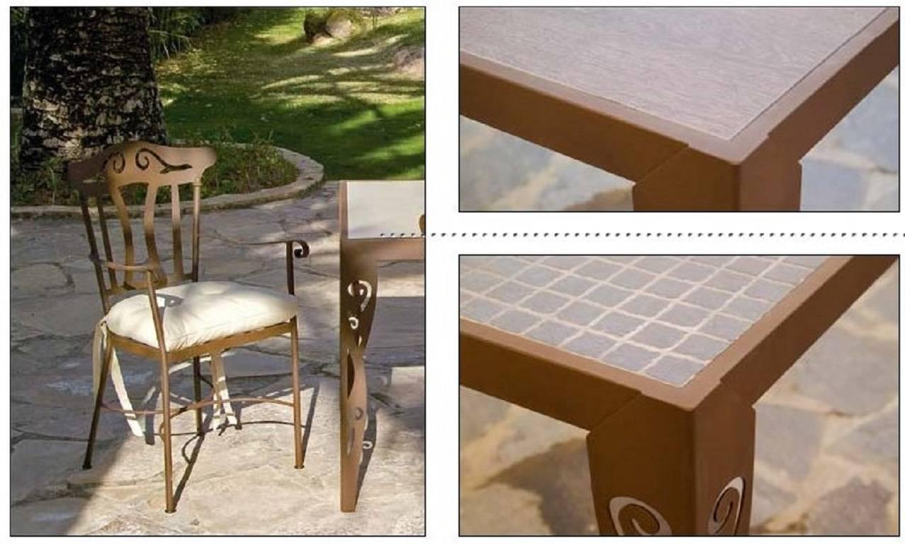 Set of garden furniture with two chairs, two armchairs and one top Mosaic
Beautiful handmade set of patio or garden furniture. It´s made of forged iron with a special antioxidant painting.
The mosaic its made with original stone made by