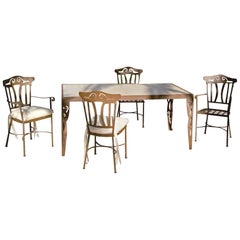 Set of Garden Furniture with Natural Rectangular Top Mosaic Marble