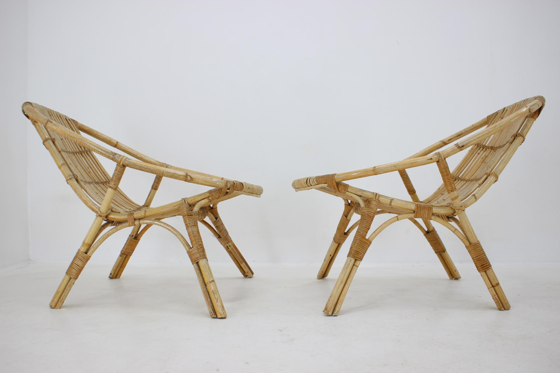 Czech Set of Garden or Interior Rattan Table and Three Armchairs by Alan Fuchs, 1970s For Sale