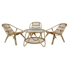 Set of Garden or Interior Rattan Table and Three Armchairs by Alan Fuchs, 1970s