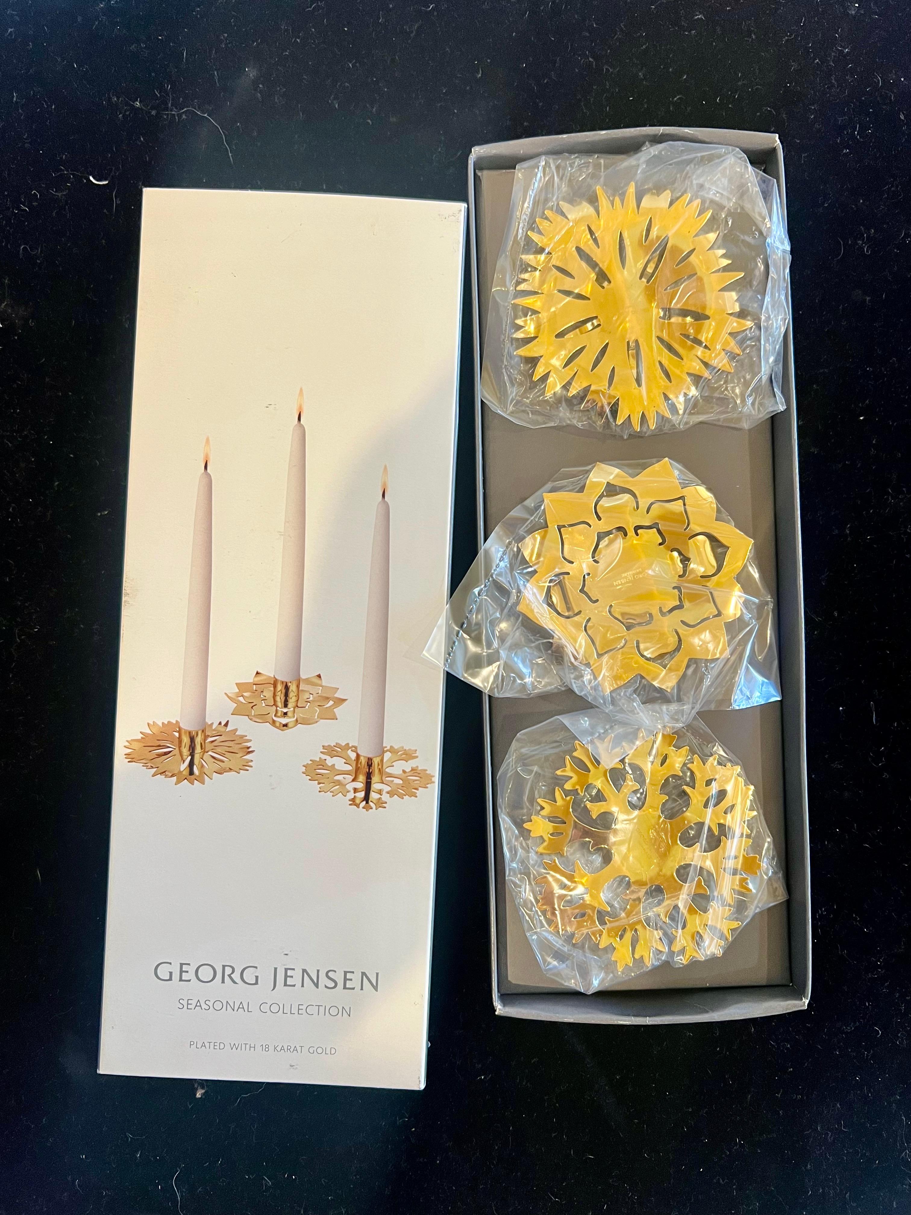 Danish Set of Georg Jensen Gold Plated Ice flower candle holder by Sanne Lund Traberg For Sale