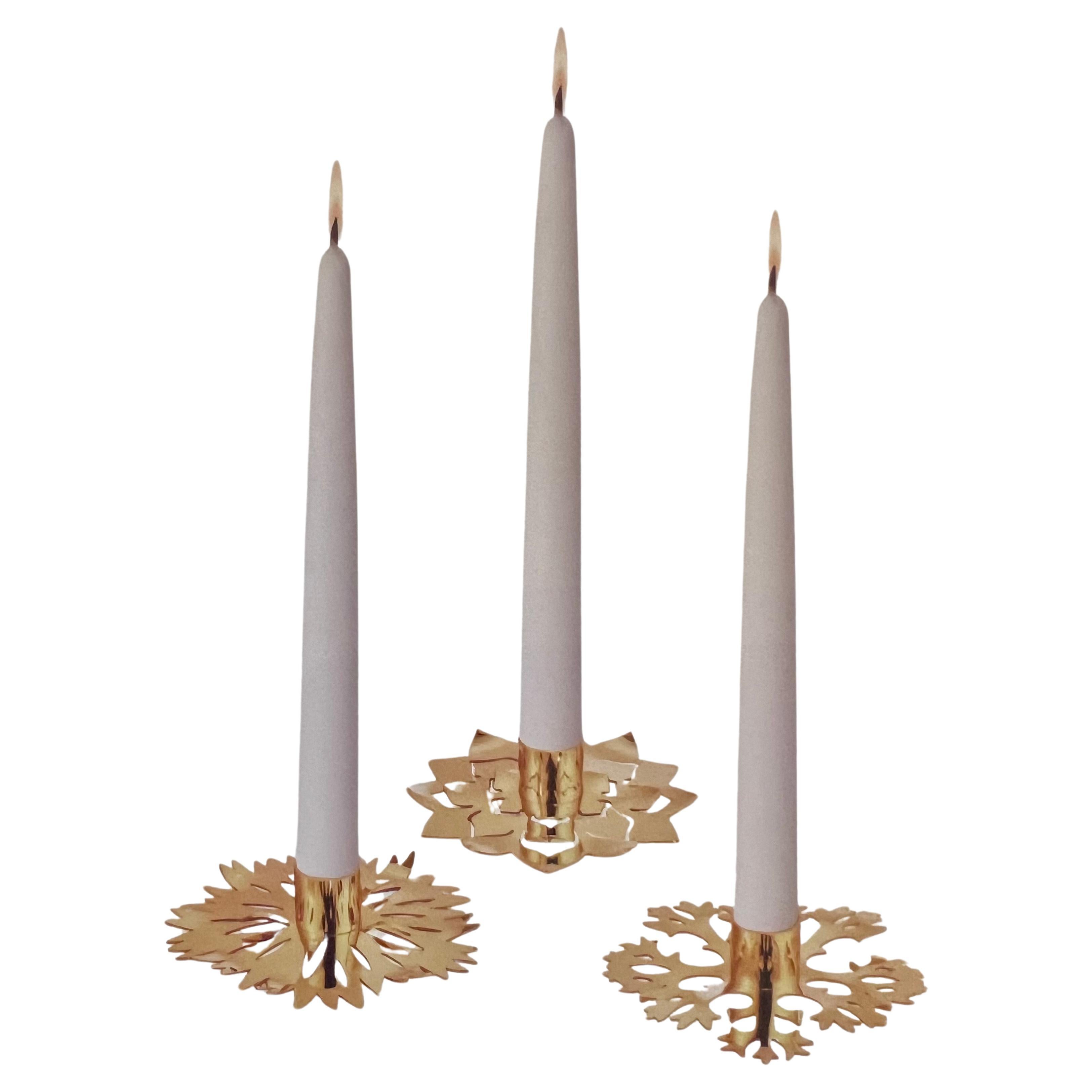 Set of Georg Jensen Gold Plated Ice flower candle holder by Sanne Lund Traberg For Sale