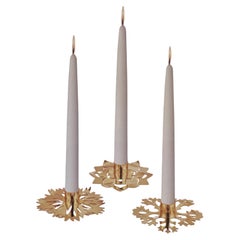 Set of Georg Jensen Gold Plated Ice flower candle holder by Sanne Lund Traberg
