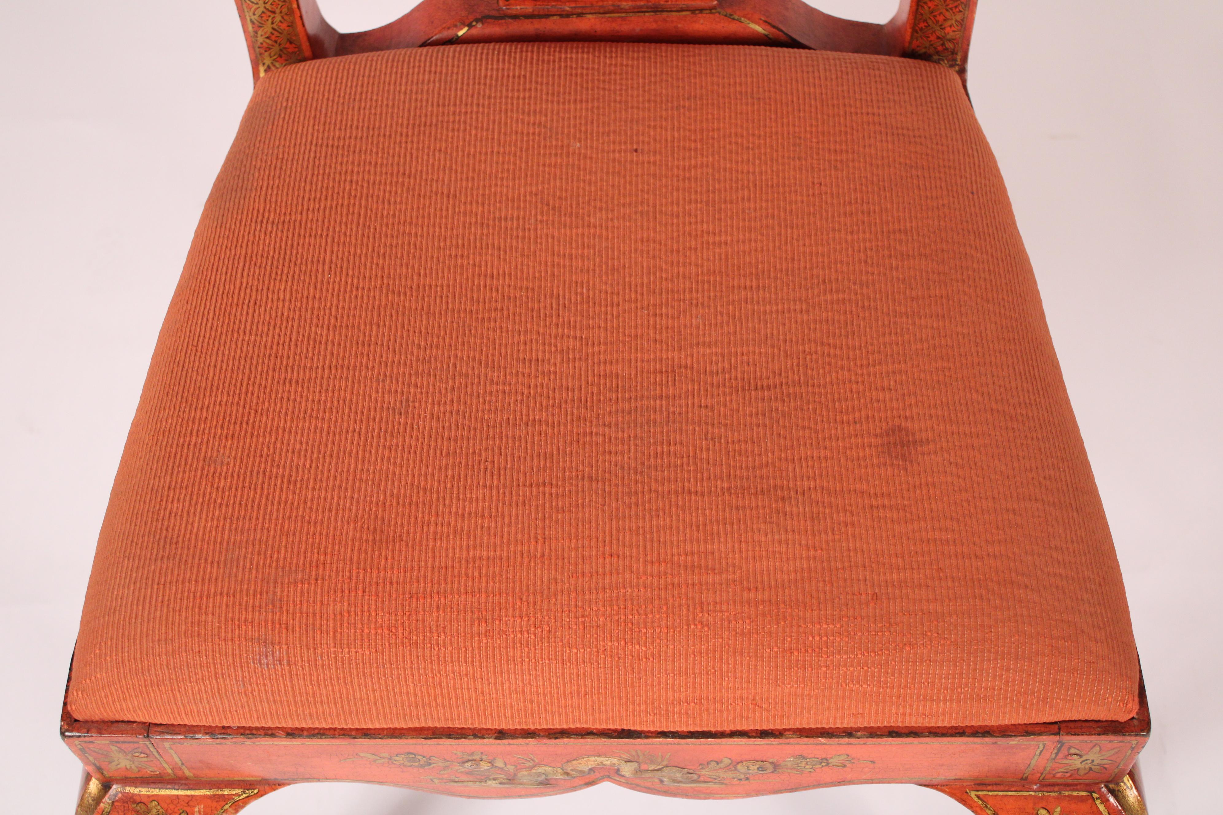 Set of 6 George I Style Red Chinoiserie Decorated Dining Room Chairs 5