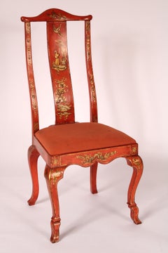 Satz von 6 roten Chinoiserie-Esszimmerstühlen im George-I-Stil, dekoriert