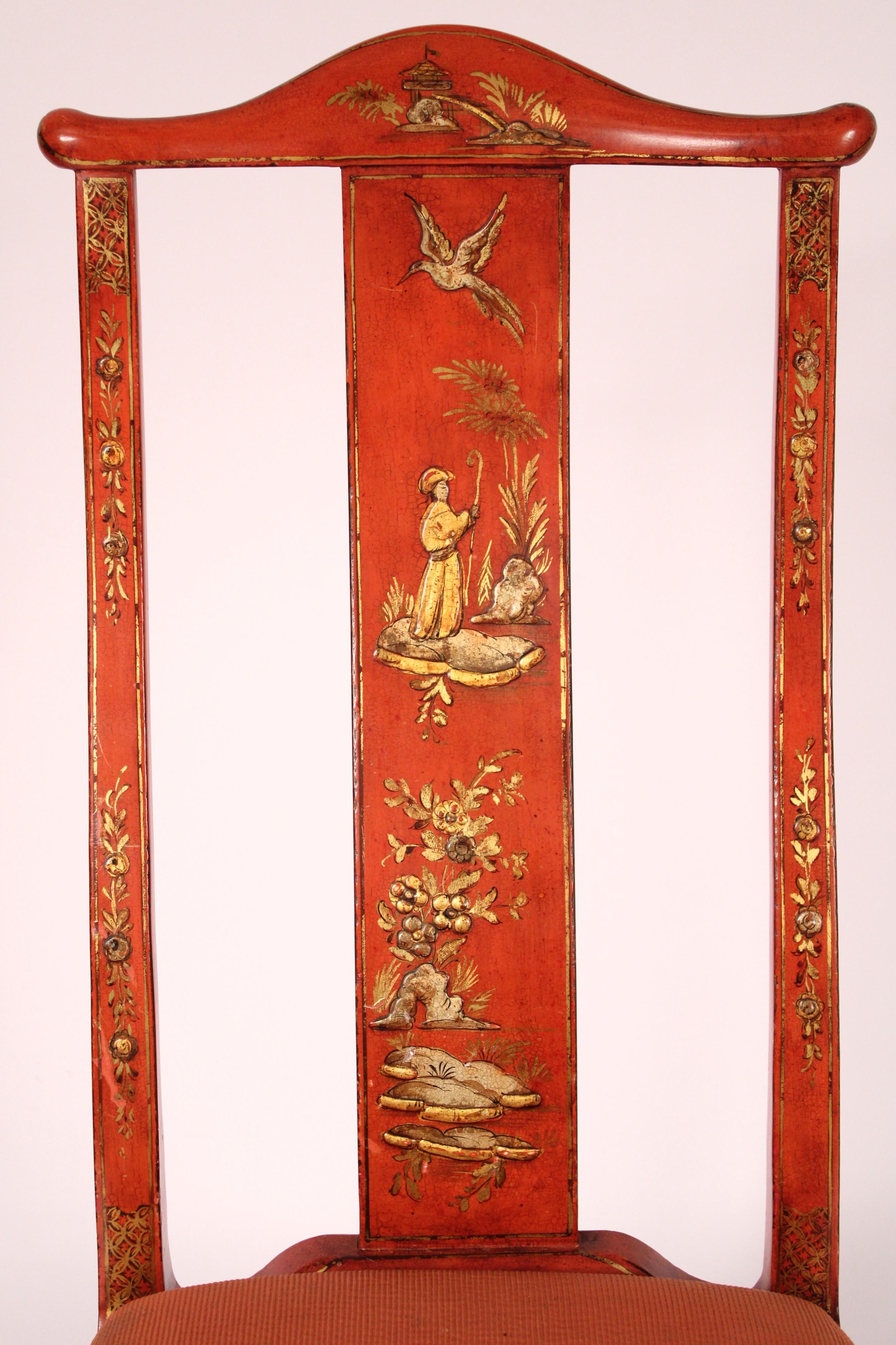 Set of 6 George I Style Red Chinoiserie Decorated Dining Room Chairs 1