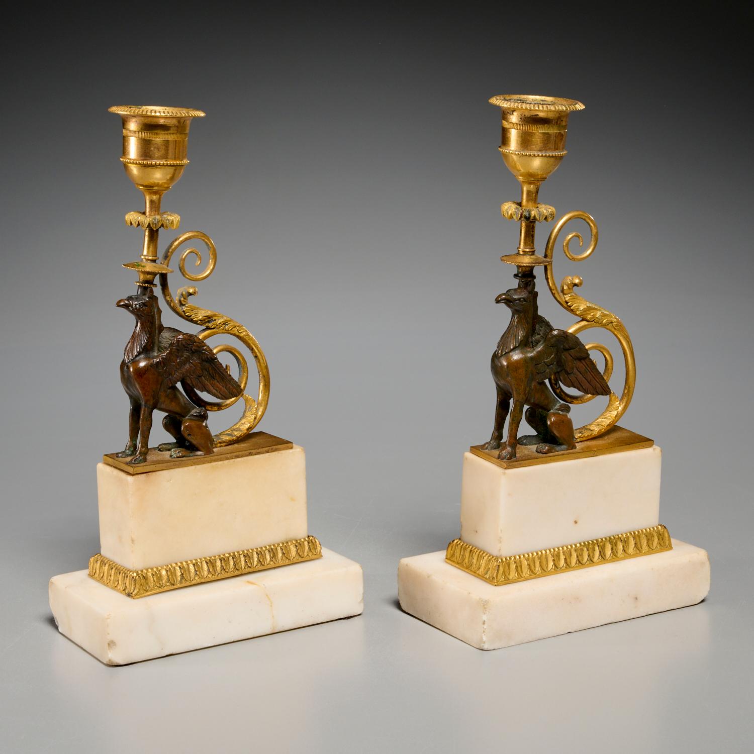Late 18th Century  Set of George III of Chambers Style  Bronze Neoclassical  Griffin Candlesticks  For Sale