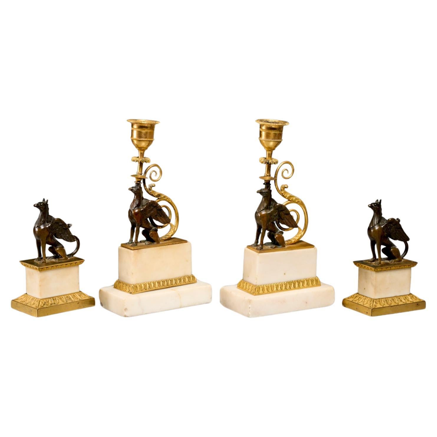  Set of George III of Chambers Style  Bronze Neoclassical  Griffin Candlesticks 