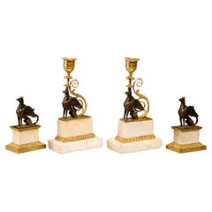  Set of George III of Chambers Style  Bronze Neoclassical  Griffin Candlesticks 