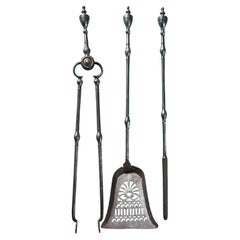 Antique Set of George III Polished Steel Fire Tools