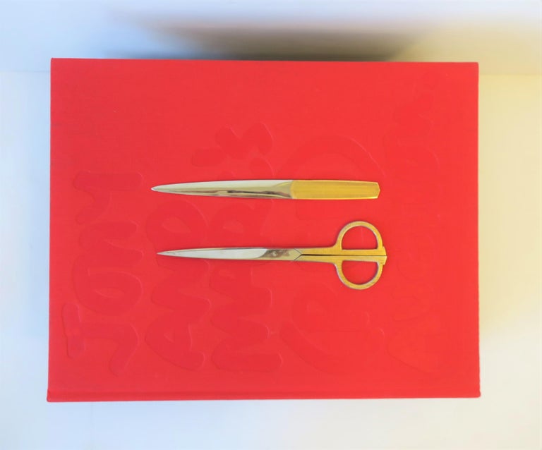 Set of German Brass and Stainless Steel Scissors and Letter Opener at