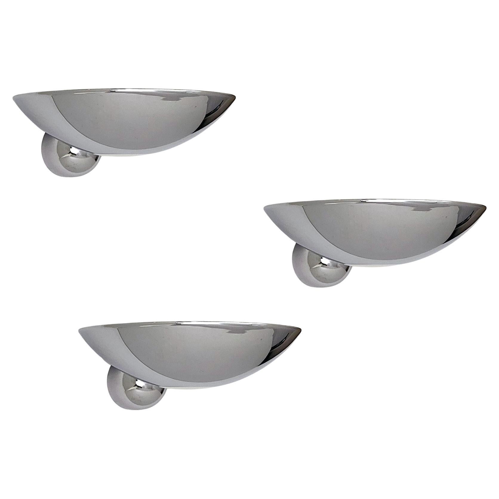 Set of German Vintage Sculptural Chrome Glass Sconces Wall Lights en vente