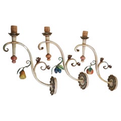 Set of Giant Hand-Forged Country House Wall Lamps Apple, Plum and Pear