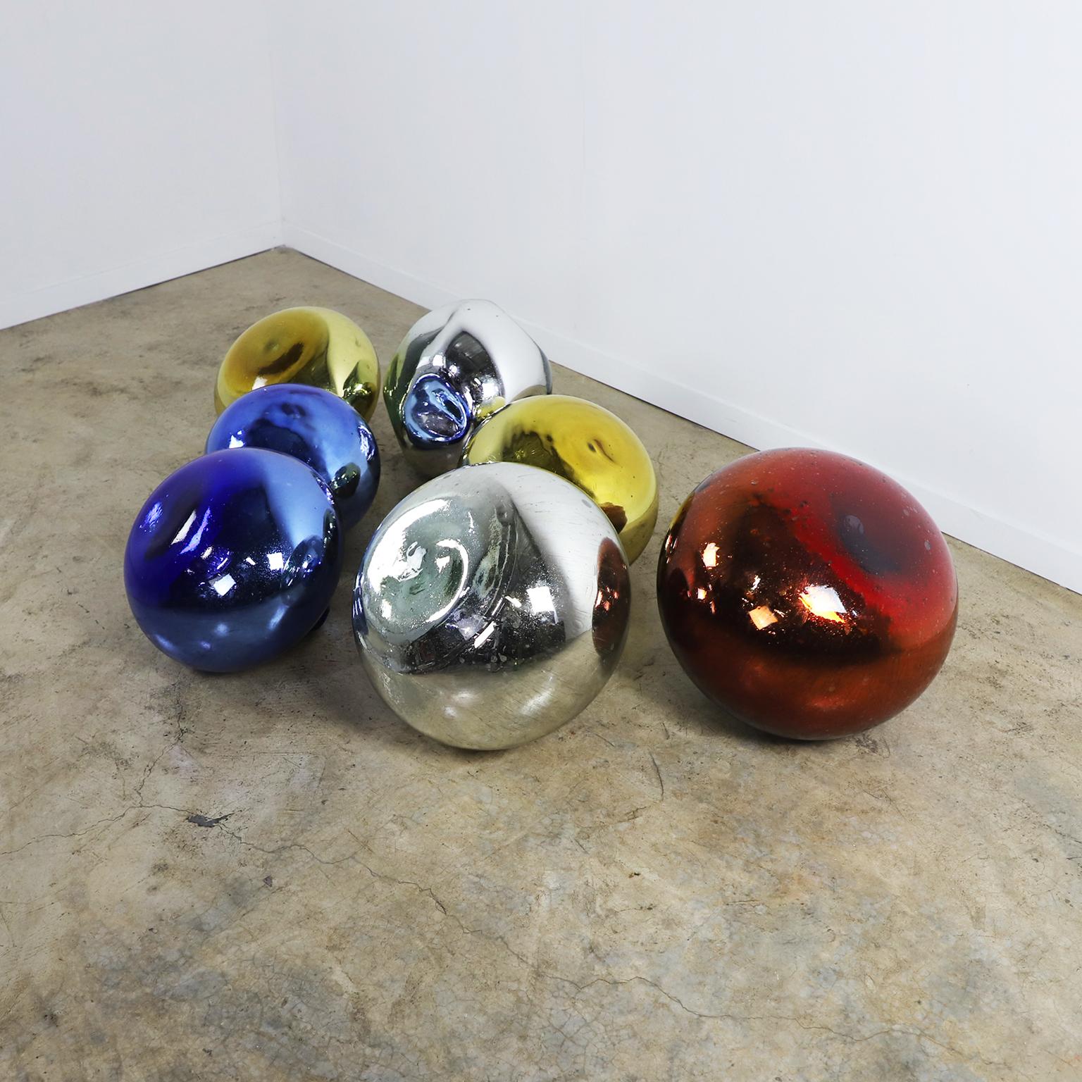 Circa 1950, Made in Mexico we offer this Set of Giant Mexican Modernism Mercury Glass Spheres totally handmade.