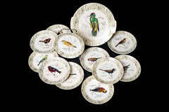Set of Gien Bird and Faux Bois Design Dessert Plates w/ Serving Platter