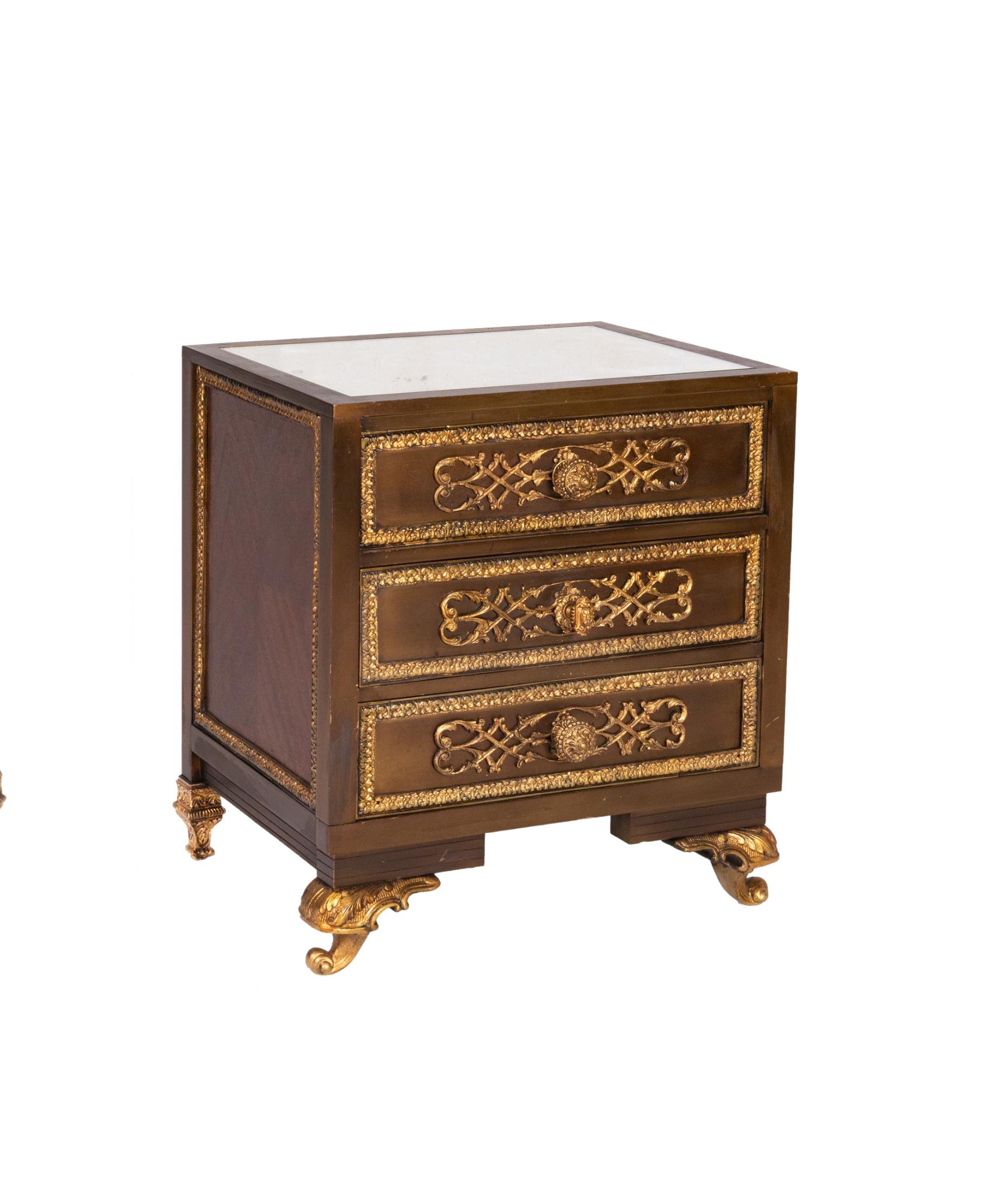 French Set Of Gilded Bronze Louis XV Bedside Tables, 20th Century For Sale