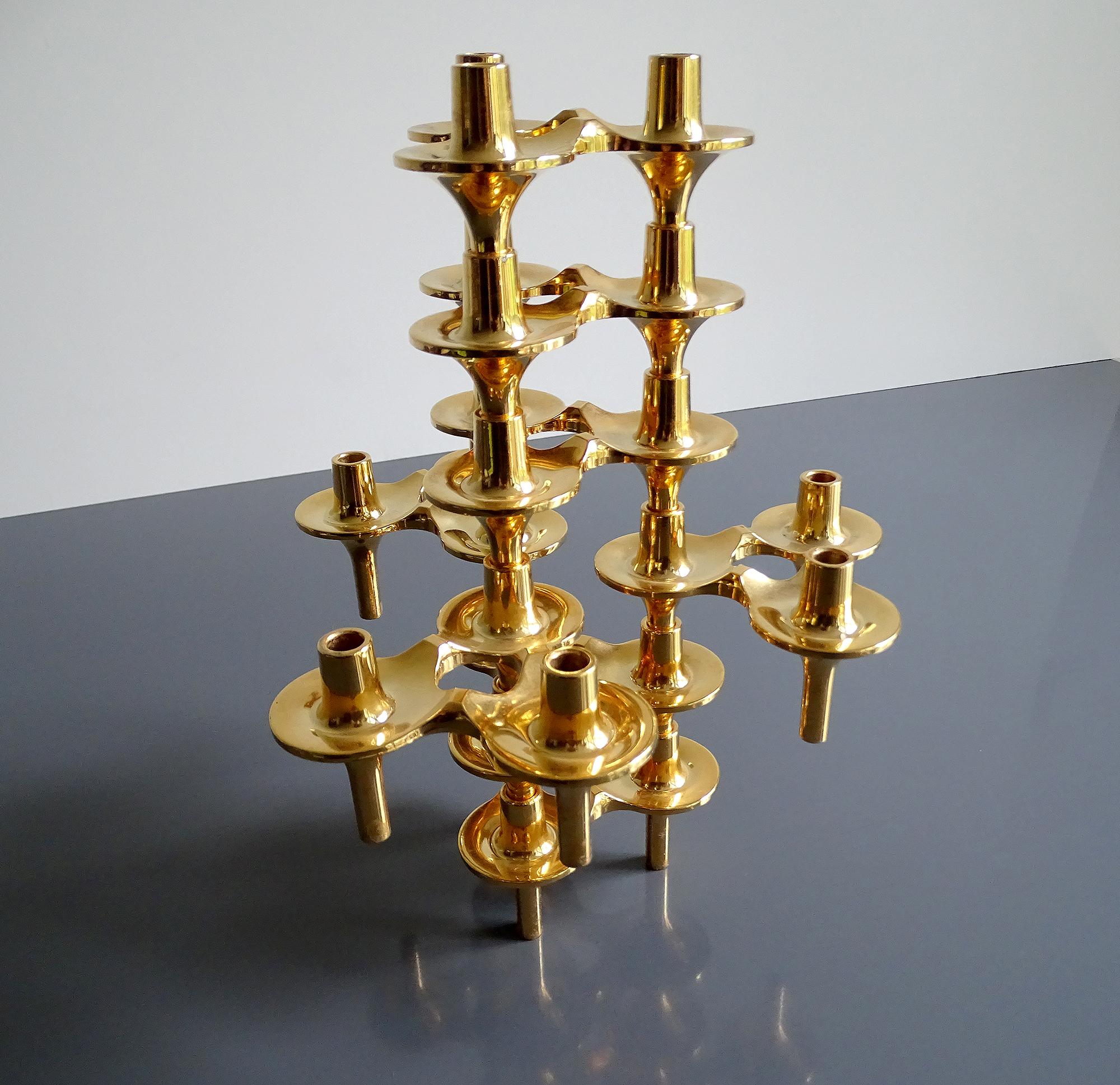 Set of 8 1960s Modular Gilded Candlestick by Ceasar Stoffi , BMF For Sale 3