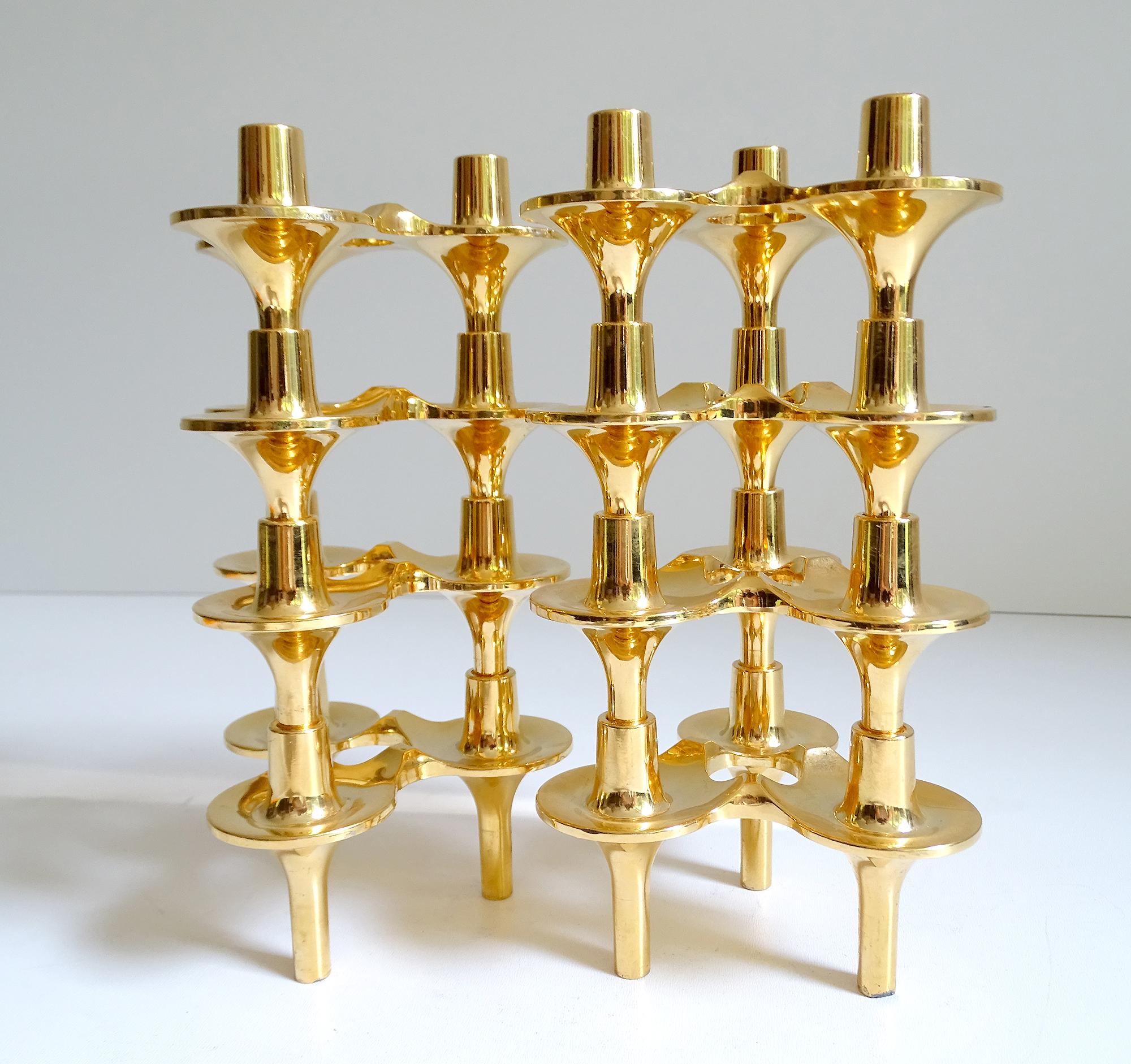 Set of 8 1960s Modular Gilded Candlestick by Ceasar Stoffi , BMF For Sale 4