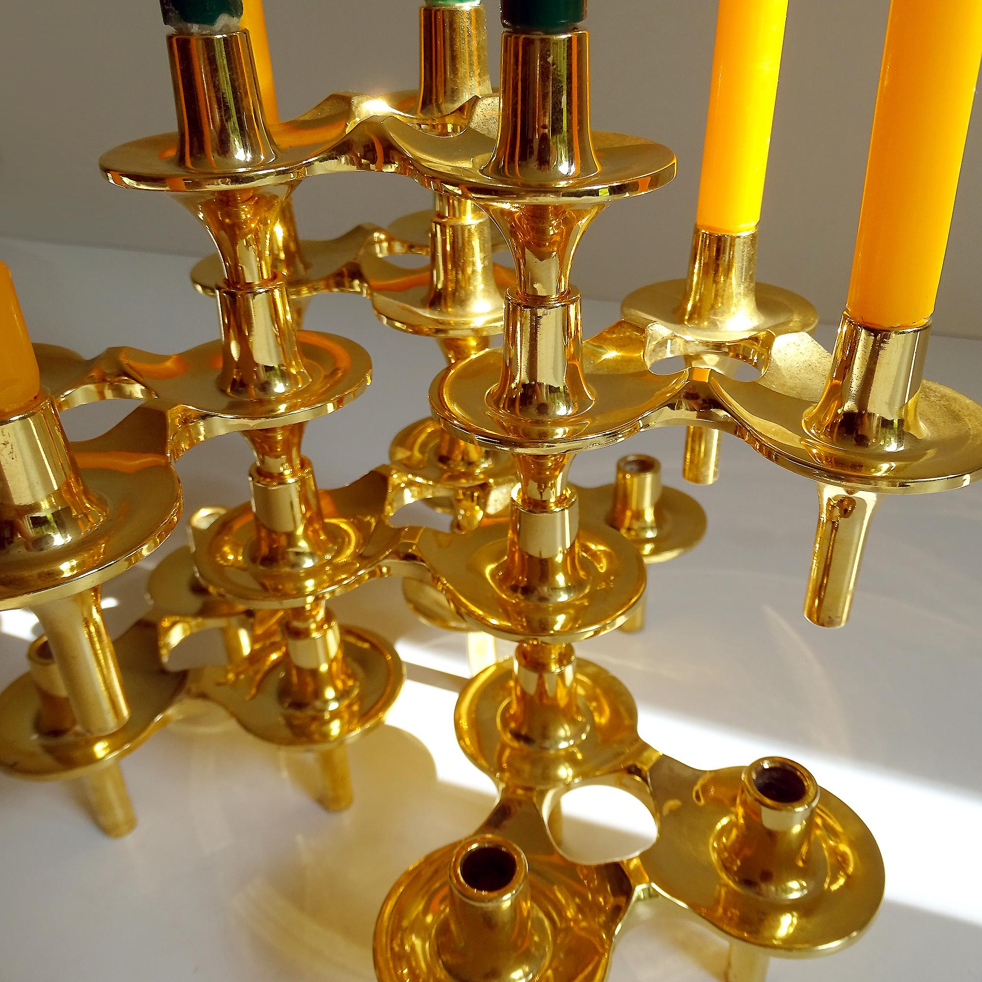 Set of 8 1960s Modular Gilded Candlestick by Ceasar Stoffi , BMF For Sale 9