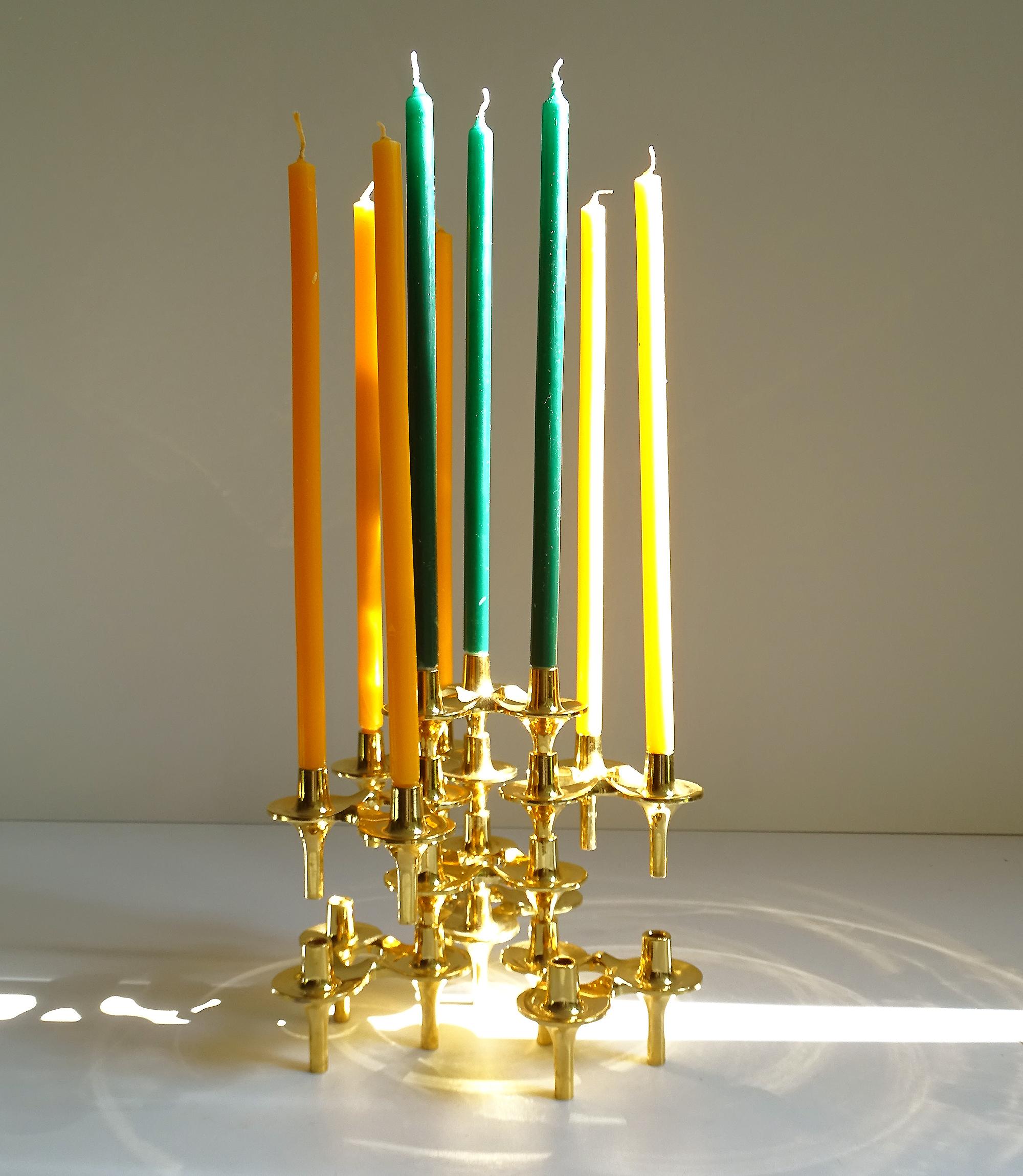 Mid-Century Modern Set of 8 1960s Modular Gilded Candlestick by Ceasar Stoffi , BMF For Sale