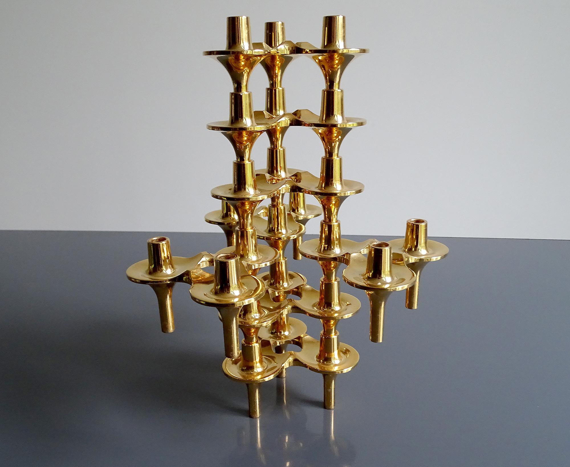 European Set of 8 1960s Modular Gilded Candlestick by Ceasar Stoffi , BMF For Sale