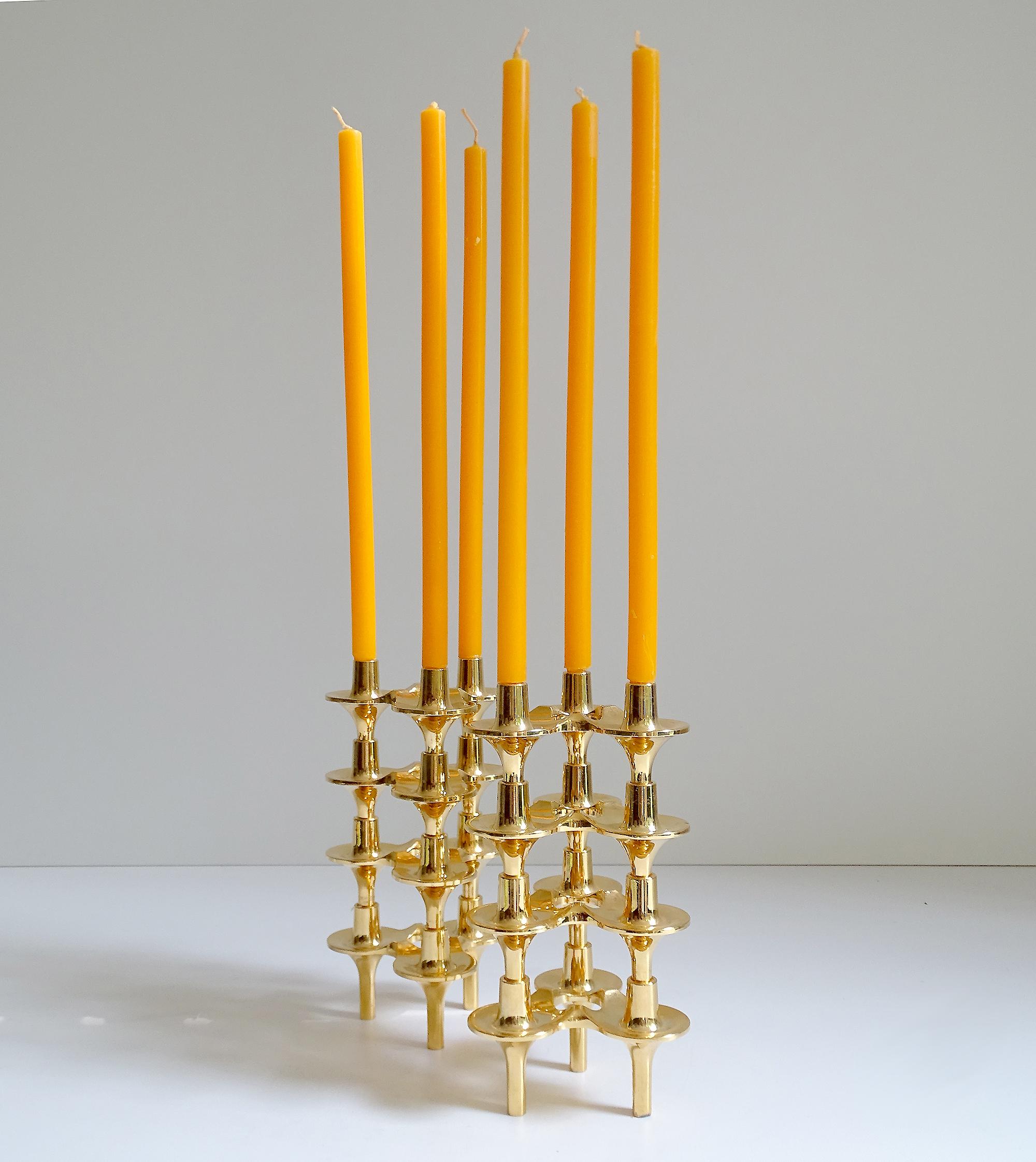 Set of 8 1960s Modular Gilded Candlestick by Ceasar Stoffi , BMF In Good Condition For Sale In Bremen, DE