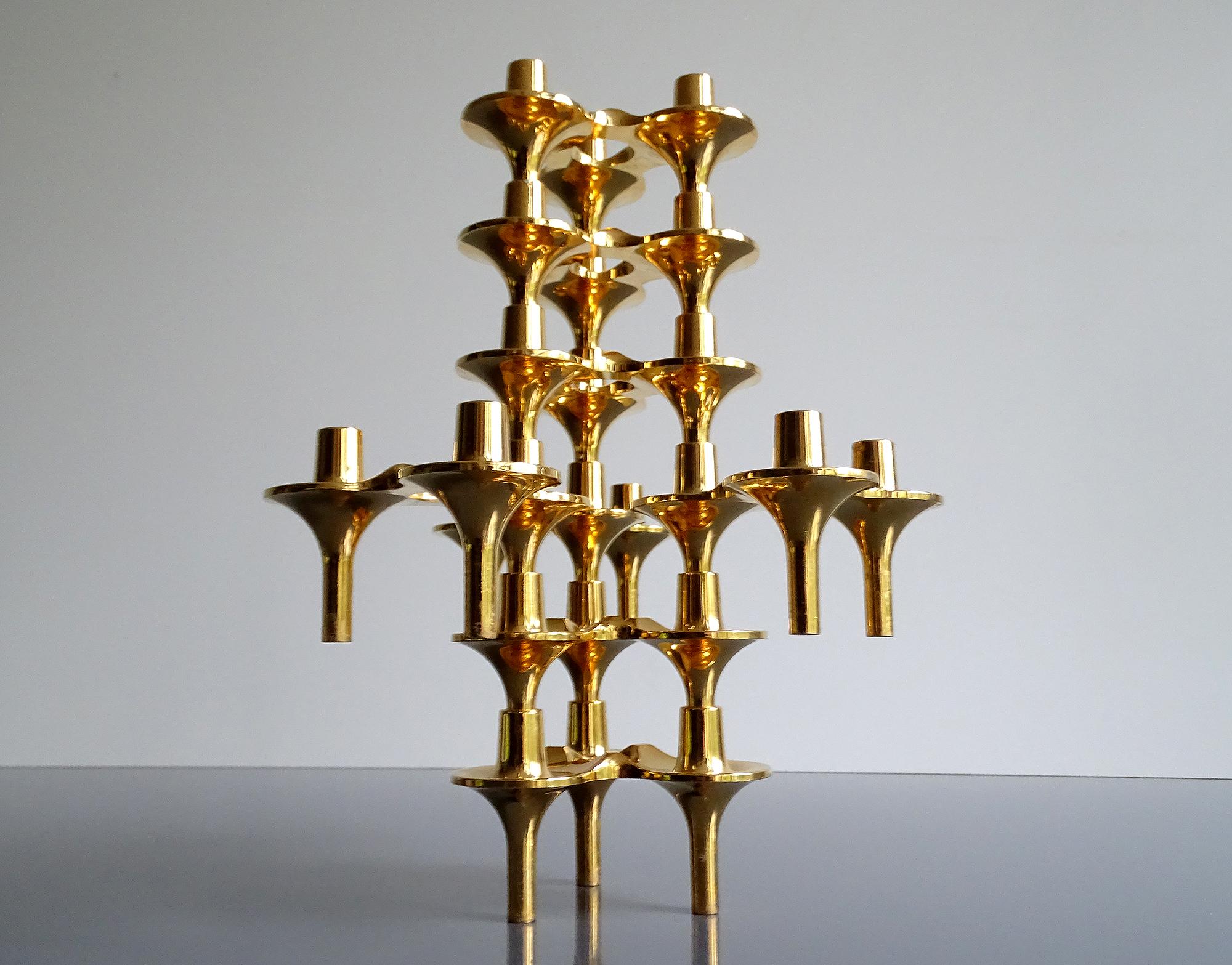 Brass Set of 8 1960s Modular Gilded Candlestick by Ceasar Stoffi , BMF For Sale