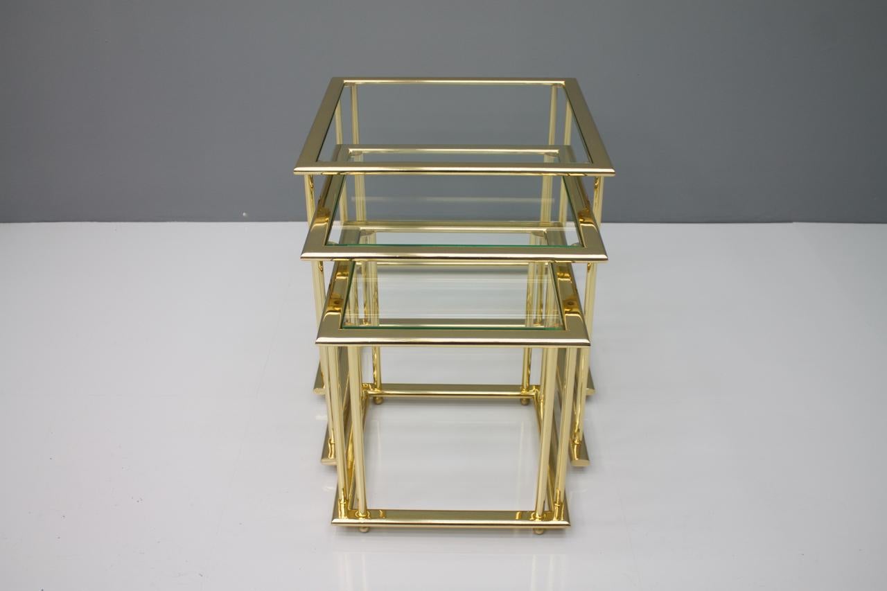Set of Gilded Nesting Tables, Brass and Glass Germany, 1970s In Good Condition For Sale In Frankfurt / Dreieich, DE