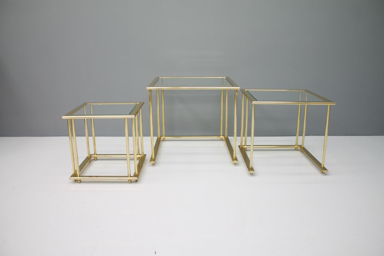 Set of Gilded Nesting Tables, Brass and Glass Germany, 1970s For Sale 1