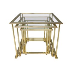 Set of Gilded Nesting Tables, Brass and Glass Germany, 1970s