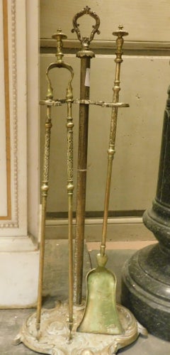 Set of Gilt Bronze Fireplace Tools, Tweezers and Shovel, 19th Century, Italy