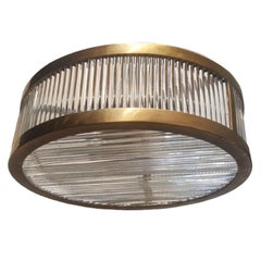 Set of Gilt Bronze Glass Rod Pendant Fixtures. Sold Individually.