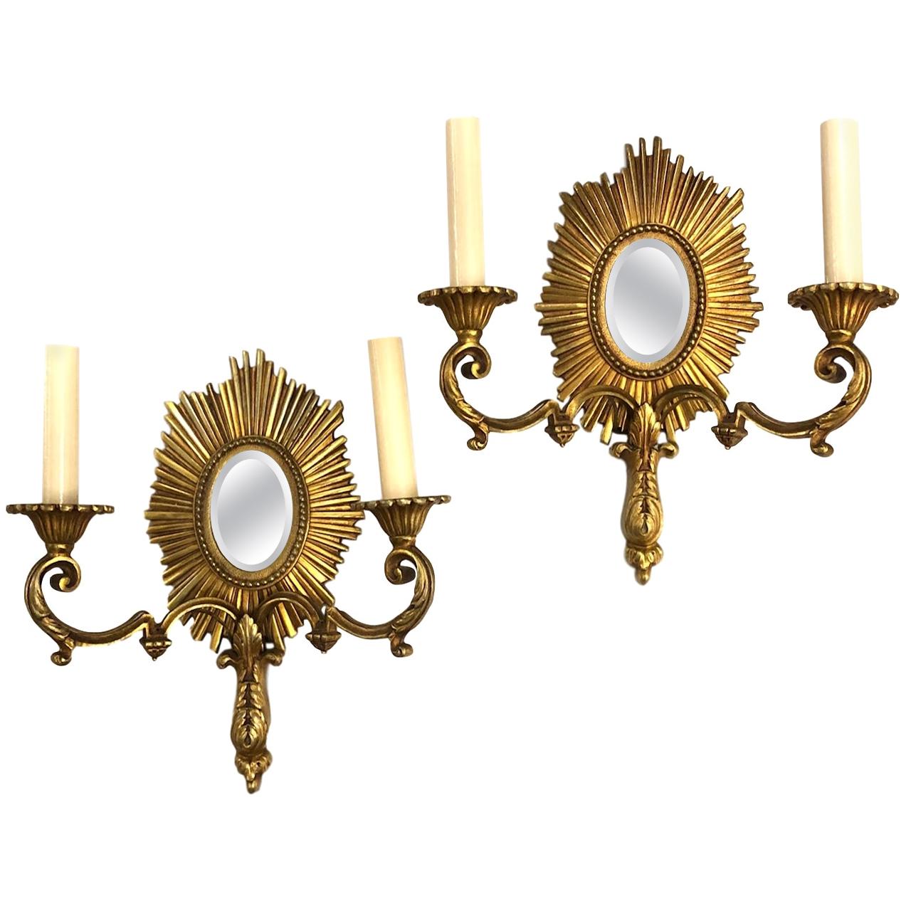 Set of Gilt Bronze Mirrored Sconces, Sold in Pairs For Sale