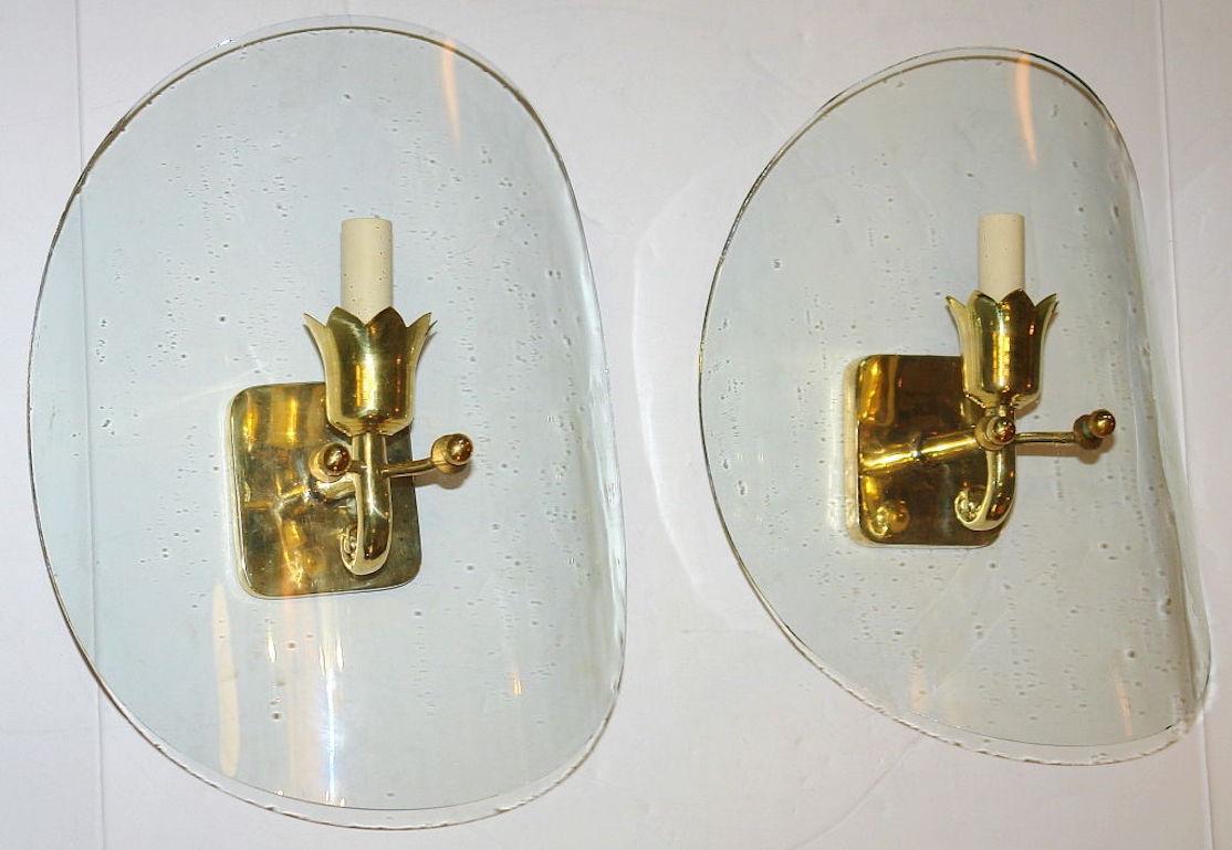 Set of Gilt Bronze Sconces with Clear Glass Shades, Sold Per Pair In Good Condition For Sale In New York, NY
