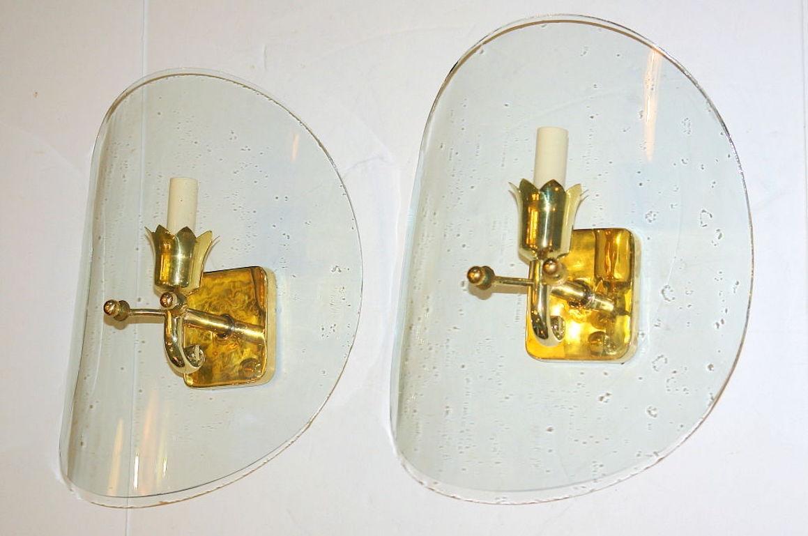 Mid-20th Century Set of Gilt Bronze Sconces with Clear Glass Shades, Sold Per Pair For Sale