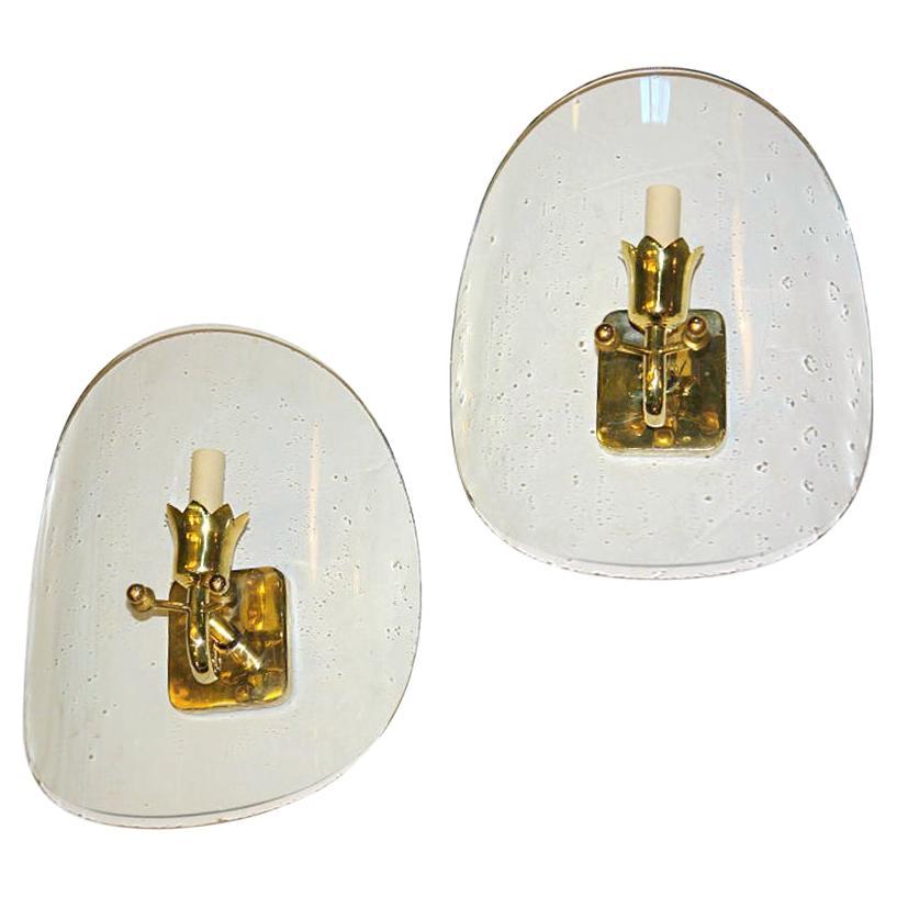 Set of Gilt Bronze Sconces with Clear Glass Shades, Sold Per Pair