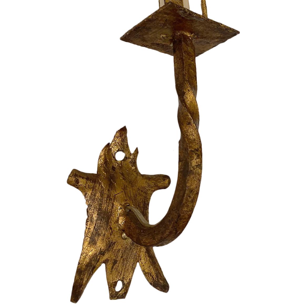 Set of Gilt Iron Single Light Sconces, Sold in Pairs In Good Condition For Sale In New York, NY